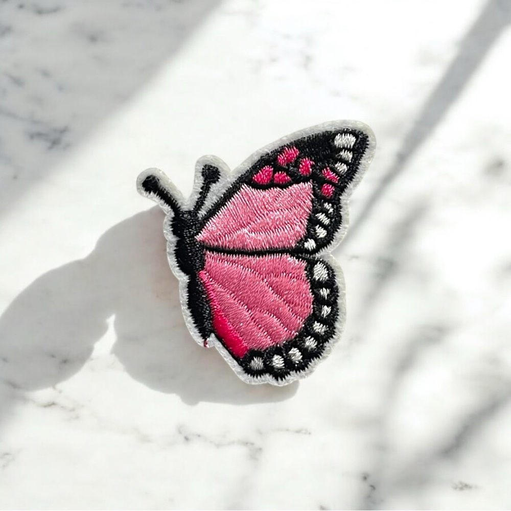 Pink Butterfly Embroidered Patch